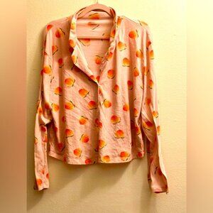 Victorias Secret peaches pajama top, button up, size large